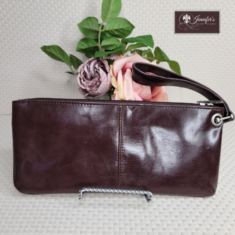 3/$25 XOXO Brown Faux Smooth Leather Zip Clutch/Wristlet